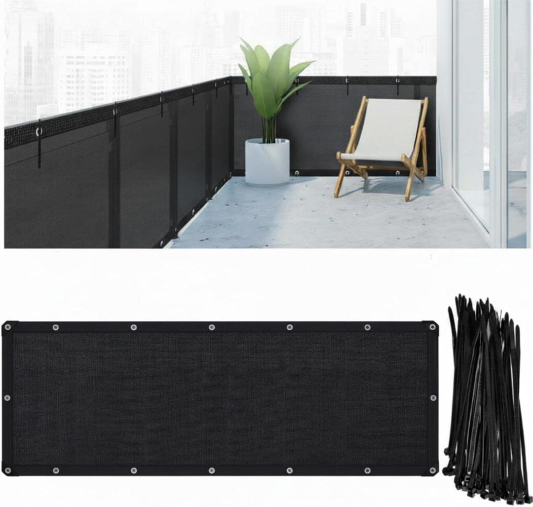 CroBlissful 3' X 30' Balcony Screen Privacy Fence Cover HDPE UV Resistant Privacy Screen Outdoor Balcony Shield Decor Mesh Fence Panel Cover for Deck Patio Backyard Pool Porch (Black)