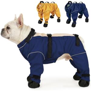 Waterproof & Dirt-Proof Dog Rain Boots for Small Medium Dogs  Adjustable One-Piece Paw Protectors with Reflective Strips and Non-Slip Soles for Rain Snow, Blue L