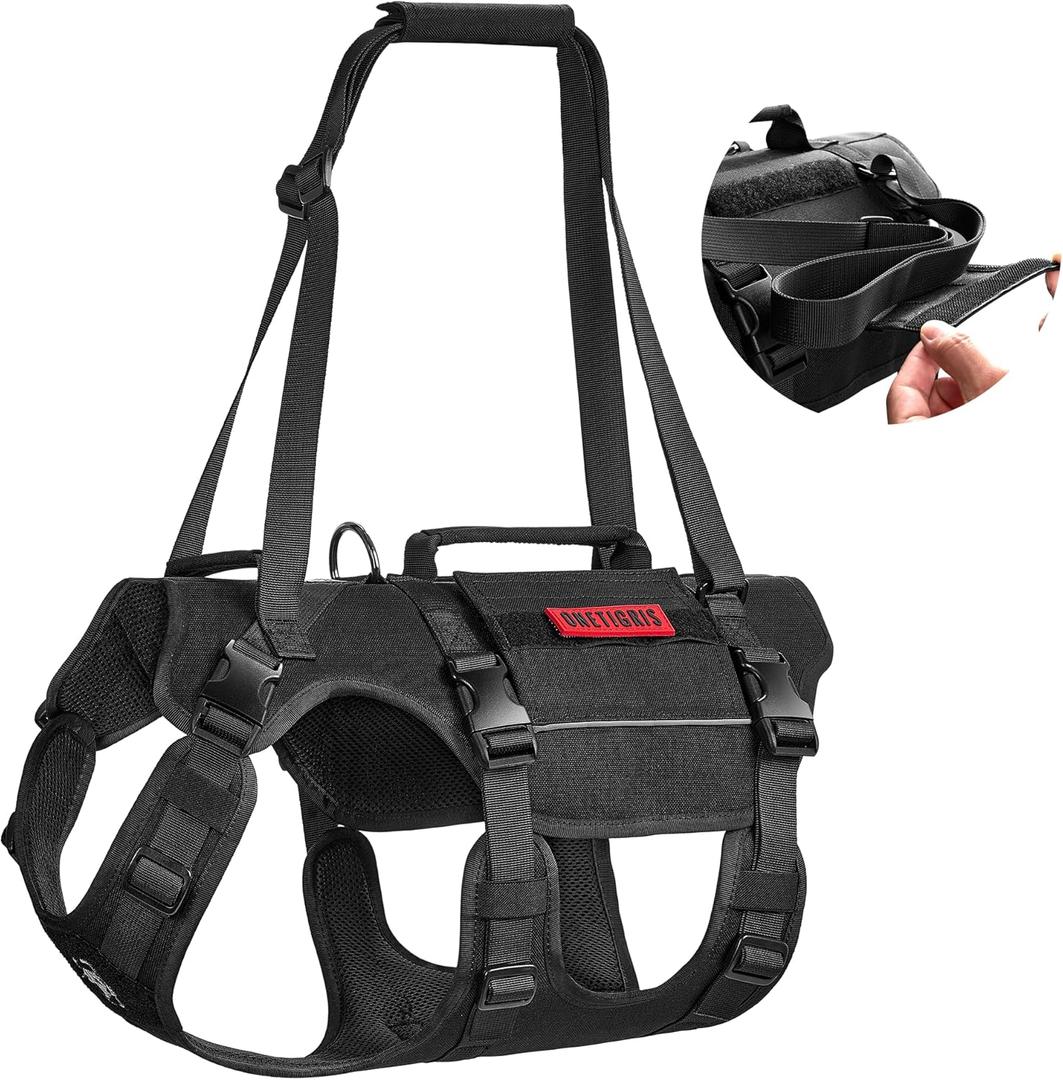 Onetigris Dog Lift Harness for Large Dogs, Reflective Lifting Harness for Dog Hind Leg, Doggy Hip Support Brace for Back Legs with Stowable Shoulder Strap, Full Body (Medium, Black)