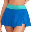 ZAFUL Women Swim Skirt with Built-in Shorts Tummy Control Skirted Swimsuit Bottom Split High Waisted Swim Skort (Blue, M)