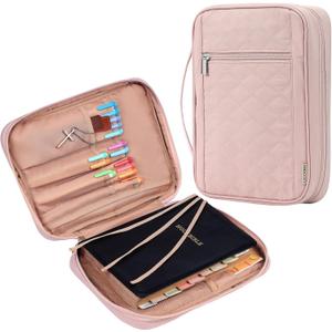 FINDCOZY Bible Cover for Women, Durable Carrying Book Case Church Bag for Biblical Accessories with Handle and Zippered Pocket, for Scriptures, Pink (Medium)