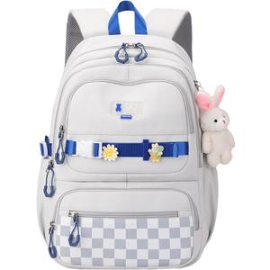 Cute School Backpack for Girls Kawaii Large Bookbag Kids Teens Elementary Middle School Preppy Aesthetic Book Bag (White)