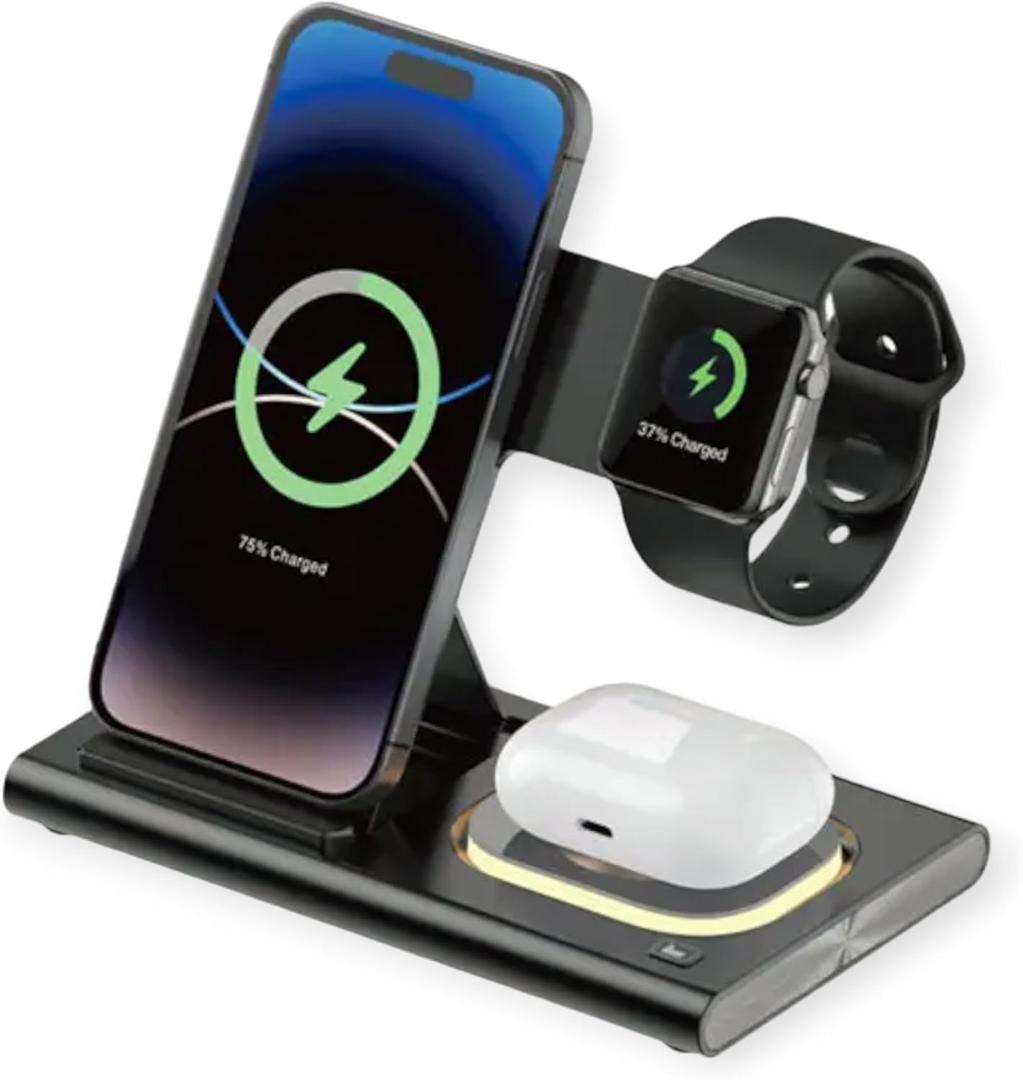 3-in-1 Foldable Wireless Charging Station for iPhone, Apple Watch & AirPods  Fast Charger for iPhone 15/14/13/12/11/X/Pro Max, Apple Devices Charger Dock.