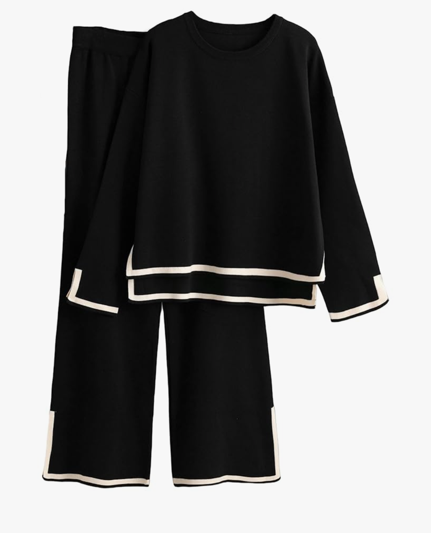 Tanming Women's 2 Piece Outfits Long Sleeve Knit Sweater Top Wide Leg Pants Lounge Sets Tracksuits, XL