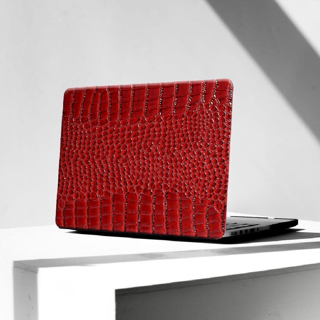 KEROM Compatible with Crocodile MacBook Air 15 Inch Case 2025 2024 2023 M4 M3 M2 A3241 A3114 A2941, Textured Elegant Luxury Aligator Skin Snakeskin PU Leather Hardshell & Keyboard Cover, Burgundy