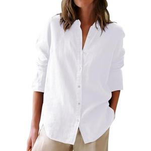 Button Down Shirts for Women Cotton Oxford Shirts Long Sleeve Dress Shirts Collared Blouses Work Casual Solid Tunic Tops, L