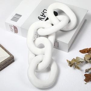 Queekay Decorative Wood Chain Link Decor Rustic 5 Link Wooden Chain Decor Ornament Farmhouse Home Decoration Hand Carved Wooden Crafts Ornaments for Coffee Table(White,13.78 Inch)
