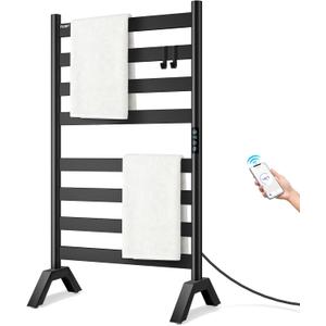 Heated Towel Racks for Bathroom Freestanding & Wall Mounted, WiFi-Enable Electric Towel Warmer Rack, Extra-Wide Heating Area Fast Heating with Timer & Temperature Control, 8 Bars, Matte Black