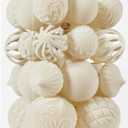 30pcs Velvet Christmas Ball Ornaments, Flocked Shatterproof Christmas Ornaments Hanging Xmas Tree Decorations Set for Home Party Holiday Decor (Multi-Size, Cream)