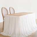 Ling's moment 14FT White Chiffon Table Skirt Recycle Use Extra Long Sheer Tablecloth for Backyard Wedding Reception Decorations Birthday Party Cake Dessert Decor