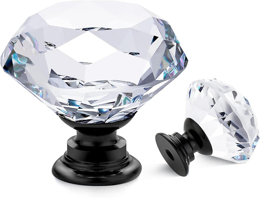 Ravinte Crystal Knobs for Dresser Drawers & Glass Cabinets - Diamond Shaped, 30 mm with Black Base