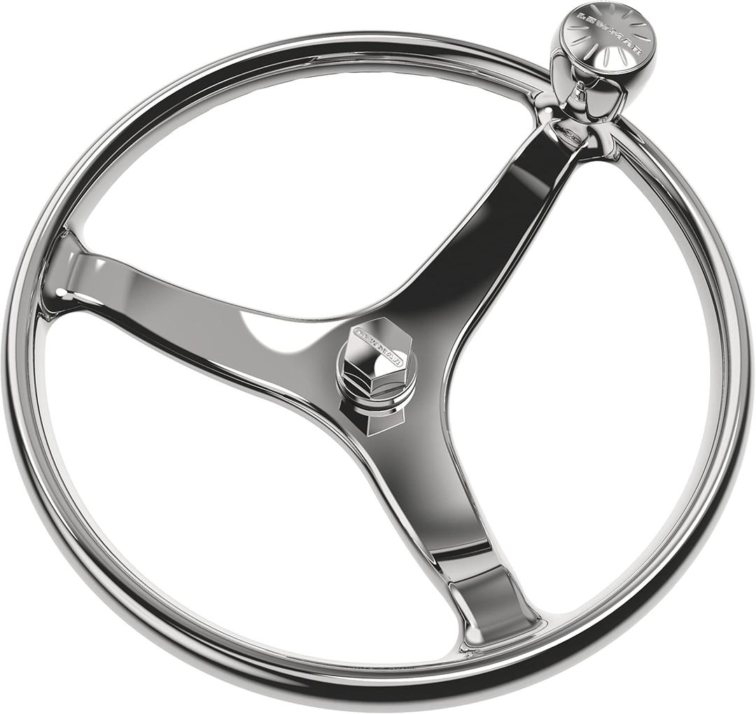 Lewmar Power Grip Boat Steering Wheel with 1/2" Welded Nut - 15.5" Diameter, Weather-Resistant Stainless Steel, Professional Knob with Ergonomic Finger Grips