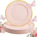 WDF 25Pack Pink Charger Plates - 12Inch Pink Chargers for Dinner Plates - Heavy Duty Plastic Chargers for Baby Shower/Bridal Shower/Wedding/Party/Tabletop Decor/Mother's Day