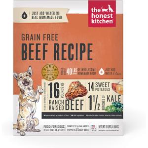 The Honest Kitchen Human Grade Dehydrated Grain Free Dog Food Complete Meal or Dog Food Topper Beef 10 lb (makes 40 lbs) The Honest Kitchen Human Grade Dehydrated Grain Free Dog Food Complete Meal or Dog Food Topper Beef 10 lb (makes 40 lbs)