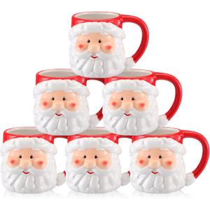 Sliner 6 Pcs Christmas Santa Coffee Mugs 16 oz Vintage Santa Claus Heads Ceramic Mug Christmas Themed Design Cup Set for Coffee Tea Hot Chocolate Xmas Holiday Gifts (Red)