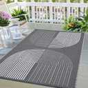 Outdoor Rug 9x12, Modern Plastic Straw Rug Large Outdoor Rug for Patio Waterproof Reversible Rug Outside Camping Rug for RV Deck Backyard Balcony, Grey &White