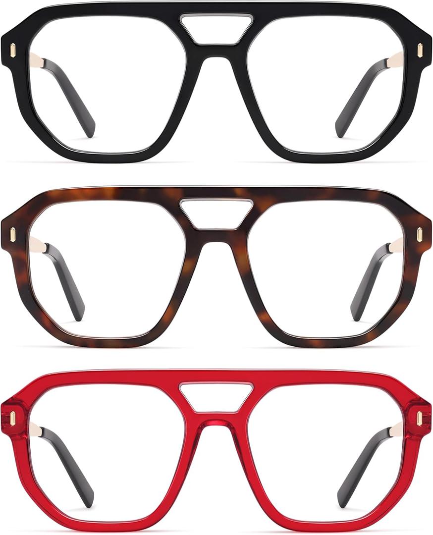 AMOMOMA Retro Square Aviator Reading Glasses for Women, Blue Light Blocking Computer Readers reading glasses men AM6166 Black/ Tortoise/ Red 1.50
