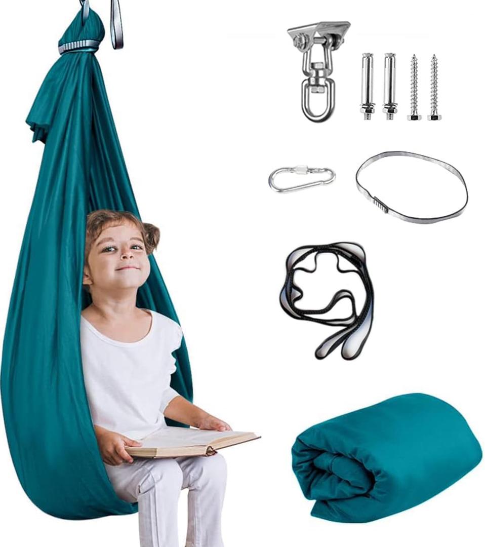 Therapy Swing for Kids with Special Needs (Hardware Included) Snuggle Swing Cuddle Indoor Outdoor Adjustable Hammock for Children with Autism, ADHD, Aspergers, Sensory Integration (Cyanic)
