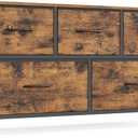 SONGMICS Dresser for Bedroom, Chest of Drawers, Steel, MDF, 5 Non-Woven Fabric Drawers, Storage Organizer Unit, Closet, Entryway, Rustic Brown and Ink Black ULGS322B02S