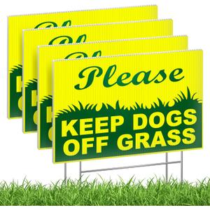 4-Pack Keep Off Grass Signs for Yard, 6x9 Double-Sided Coroplast Lawn Signs with Metal H-Stakes, Outdoor Reminder for Lawn, HOA & Shared Areas