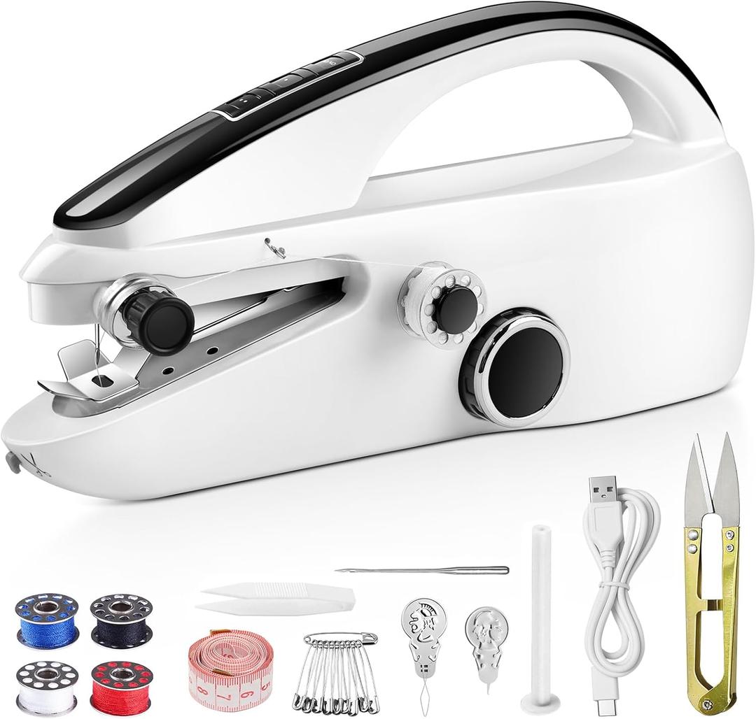 Handheld Sewing Machine, Mini Sewing Machine for Beginners, Dual Speed Portable Emergency Small Hand Stitching Repair for Clothes, Two Power Supply, Travel & DIY Home Use
