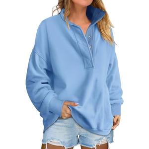 ANRABESS Women's Oversized Sweatshirt Mock Neck Henley 2026 Fall Outfits | Soft Fleece Button Up Pullover Tops,Loose Drop Shoulder Fit,School ＆Daily Casual Outfits, Fall Winter Clothing, M, Blue