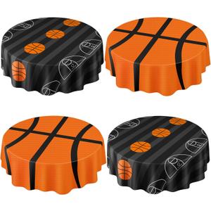 4 Pack Round Basketball Tablecloth 84 Inch Plastic Basketball Party Decorations Disposable Table Cloth Washable Disposable Table Cover for Birthday Party Supplies Decoration