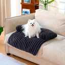 FUNNY FUZZY Pet Couch Cover for Sofa, Calming Dog Bed for Couch, Fluffy Plush Cat Bed Mat for Furniture Protector for Small Dogs and Kitten, 27×24 in, Dark Grey