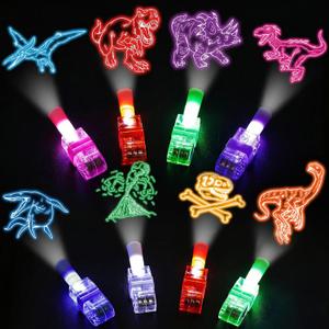 LovesTown 24PCS Dinosaur Party Favors, LED Light up Finger Lights Glow in The Dark Finger Flashlights for Birthday Party Decorations Goodie Bags Fillers Classroom Prizes