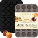 Silicone Muffin Pan 24 Cup Regular Silicone Cupcake Pan [2 Pack] Non-stick Baking Molds Great for Making Muffin Cakes, Bread, Tart, Brownies (Black & Grey, 2 Pack 24 Cup Mini)