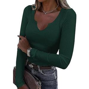 VICHYIE Womens Tops V Neck Summer Short Sleeve Casual Slim Fitted Tshirt S