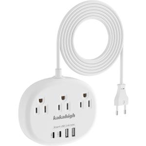 European Travel Plug Adapter with USB C, Multi Country Outlet Adapter with 3 AC Outlets and 4 USB Ports, Type C Plug Converter for US to Most of Europe Iceland Spain Italy France Germany etc