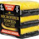 Super Soft Microfiber Towels for Cars - Edgeless - 6pk (12x12) - Premium Scratch-Free Towel - Great for Drying, Detailing, Polishing, Buffing - Ultra Absorbent Microfiber Cleaning Cloths for Car (Black and Yellow)