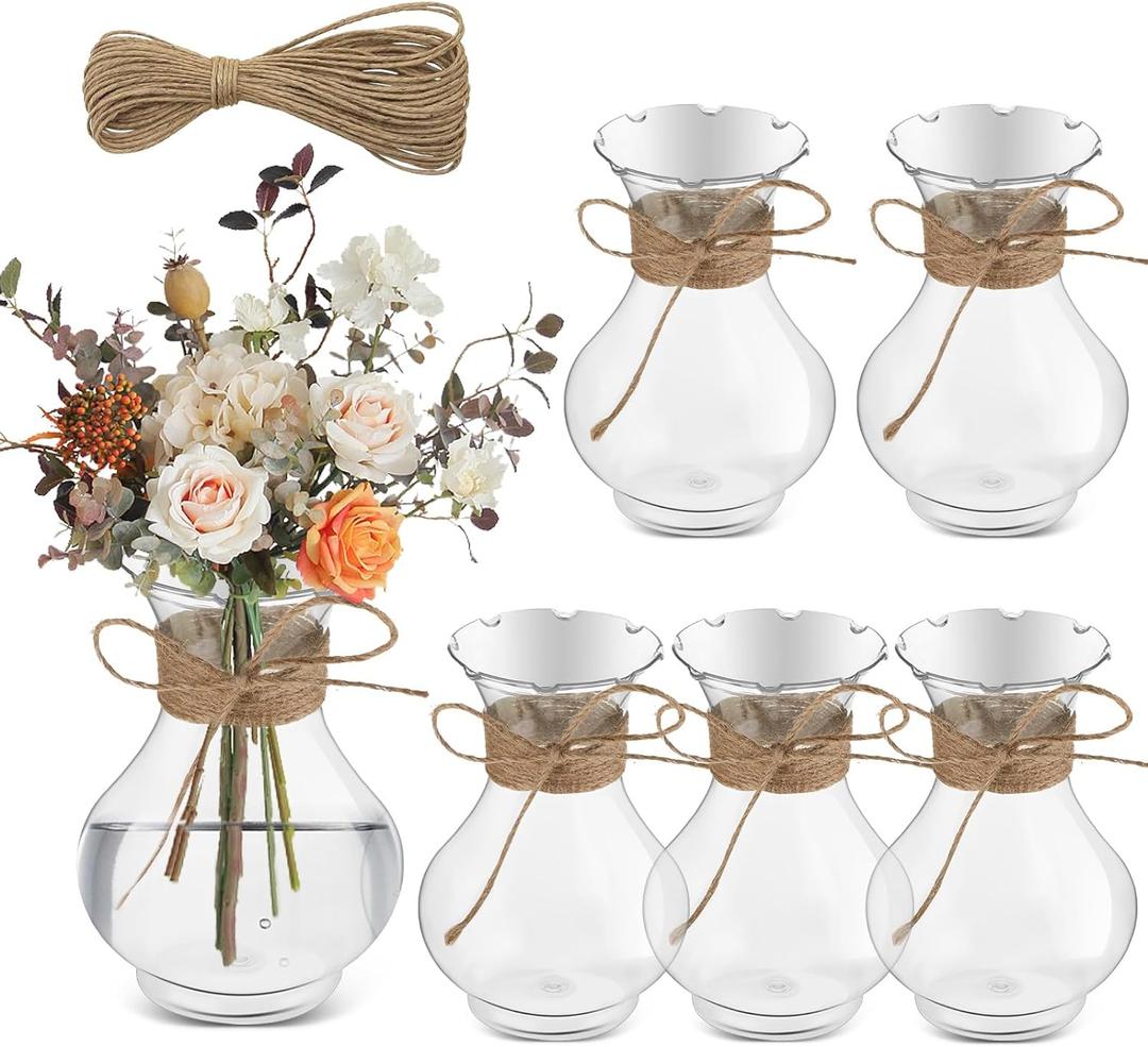 Bokon 5.7" Plastic Small Vases for Centerpieces, Plastic Bud Vase Bulk, Hyacinth Avocado Growing Vases, Tiny Flower Bulb Plant Propagation Containers for Wedding Living Room Table Decorations(6 Pcs)