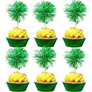 Gyufise 30Pcs Foil Firework Cupcake Toppers Sparkle Tinsel Cake Toppers Tinsel Drink Cake Decoration Cocktail Picks for Birthday Wedding Graduation Party Supplies Dark Green