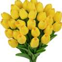 20 Pcs Yellow Tulips Artificial Flowers,13'' Real Touch Tulips Fake Flowers for Home Kitchen Wedding Decorations,Spring Flower Bouquet Christmas Table Decorations Valentines Day Easter Decor