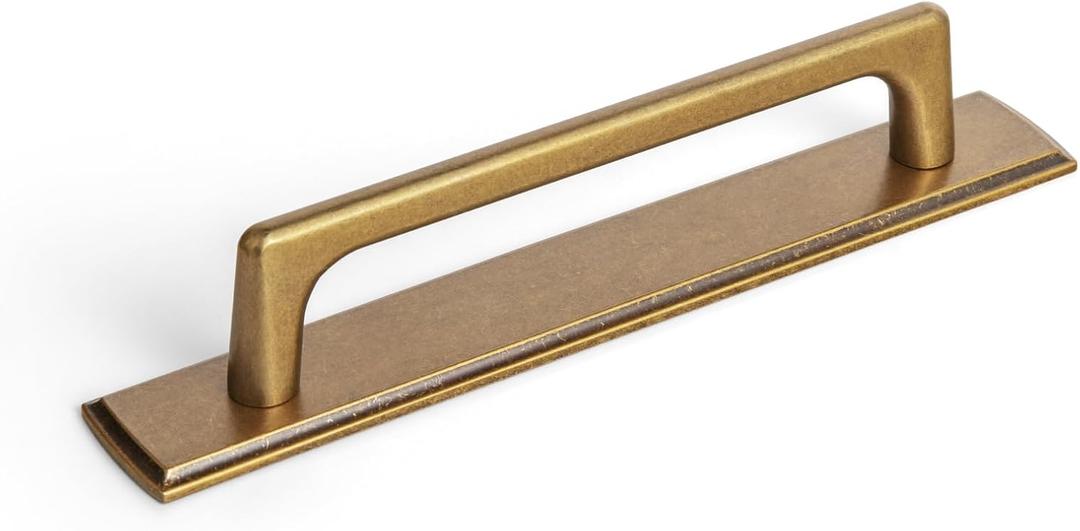 Goo-Ki 2 Packed Antique Brass Cabinet Pulls with Long Backplate-5''(128MM) Hole Centers Drawer Pulls for Kitchen