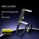 2 in 1 USB C Charger Cable with Invisible Stand, USB C to USB C 240w Fast Charging Braided Cord and Phone Stand Compatible with iPhone,Samsung and Android Phone,Type C PD Charging Cable,5ft,Black
