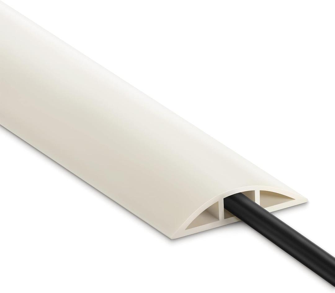 4FT Cord Cover Floor, Beige Cord Hider Floor, Extension Cable Cover Power Cord Protector Floor, Cable Management Hide Cords on Floor- Soft PVC Wire Covers - Cord Cavity: 0.47" (W) x 0.24" (H)