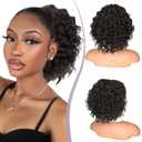 Isaic Ponytail Extension 8 Inch Short Curly Ponytails Drawstring Ponytail for Black Women Natural Black Wavy Pony Tails Hair Extensions Synthetic Hairpiece For Daily Use