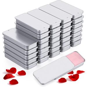 Norme 40 Pcs Small Slide Top Tin Lip Balm with Lids Rectangular Metal Containers for Lip Balm Candies Jewelry Crafts Pills Storage Kit(3.15 x 1.38 x 0.43 Inch,Silver)