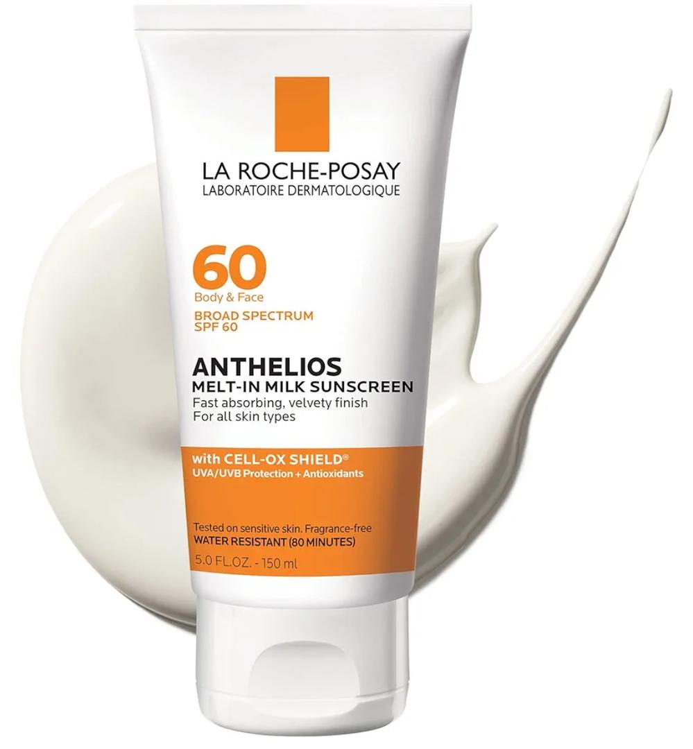 La Roche-Posay Anthelios Melt-In Milk Sunscreen SPF 60, Sunscreen For Body & Face, Broad Spectrum SPF + Antioxidants, Oil Free, Lightweight & Fast Absorbing, Oxybenzone Free