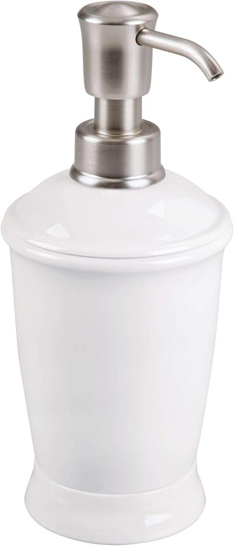 iDesign Franklin PA-Free Plastic Refillable Soap and Lotion Dispenser, 3.5" x 3.5" x 8", White/Brushed