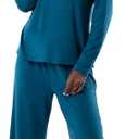 Fruit of the Loom womens Long Sleeve Tee and Pant 2 Piece Sleep Set (Large, Dark Sea)