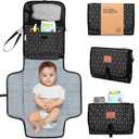 KeaBabies Portable Diaper Changing Pad, Travel, Car - Large Waterproof Baby Changing Mat, Wipeable, Padded, On The Go Travel Diaper Clutch Bag, Easy to Use Pockets for Newborn Essentials (Black Geo)