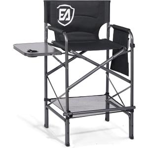 EVER ADVANCED 30.7" Seat Height Directors Chair for Makeup Artist with Side Table Easy Get in Out for Elderly Tall Camping Chair Supports 350lbs Black