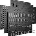 Peg Board, 6 Pack Metal Pegboard Panels Black Pegboards Wall Organizer with 50 Hooks, Heavy Duty Peg Board for Walls Home, Garage Tool Storage, Office Organization, Craft Room, Kitchen