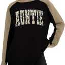 Long Sleeve Mama Shirts for Women Mama Letter Printed T Shirt Auntie Graphic Tees Funny Mom Pullover Top (Black, M)