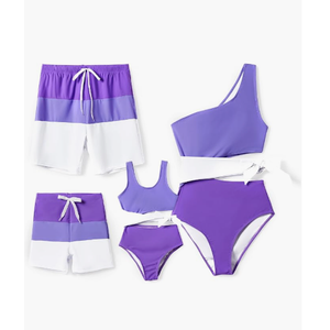 PATPAT Family Matching Swimsuits: Mommy and Me One Shoulder Colorblock Bathing Suits One Piece Swimwear Sets (2T) 