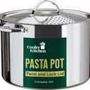 Stainless Steel Pasta Pot with Strainer Lid - 5.5 Quart Large Spaghetti Pot - Twist & Lock for Easy Drain & No Colander Or Strainer Basket Insert Needed - Dishwasher Safe Pots